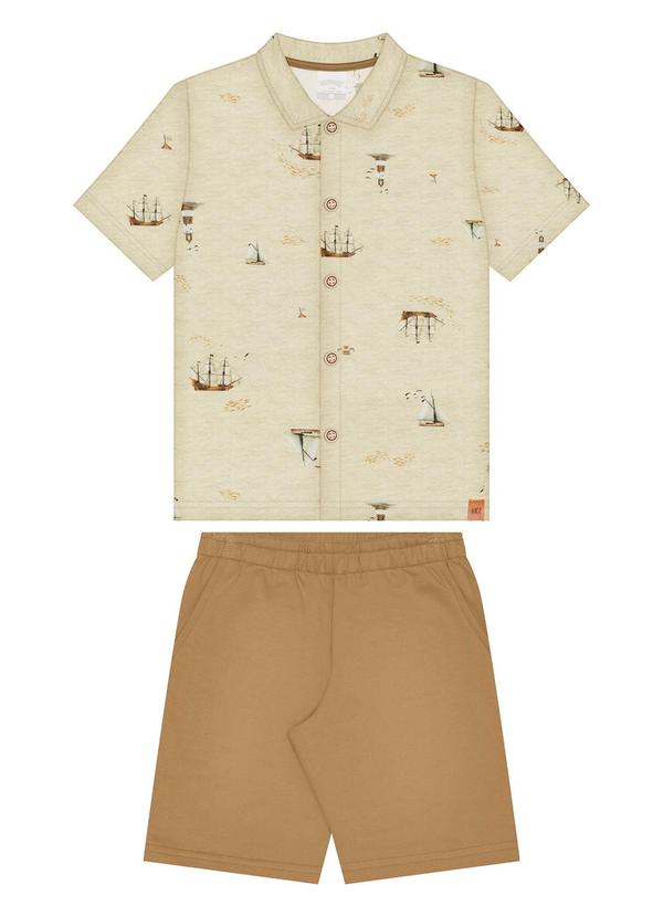 Alakazoo - Conjunto com Camisa Estampada e Bermuda Bege 2