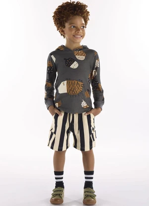 Três e Já - Conjunto com Camiseta e Bermuda Cinza - TRÊS E JÁ