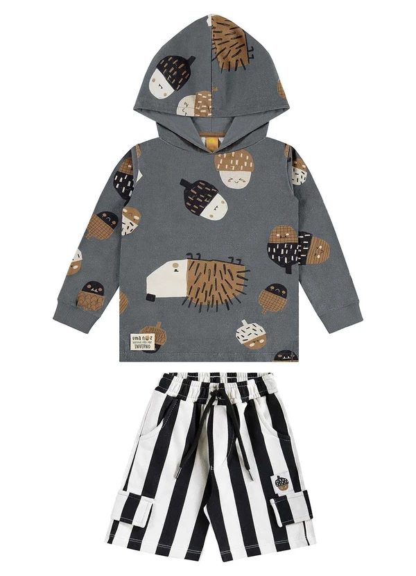 Três e Já - Conjunto com Camiseta e Bermuda Cinza 3