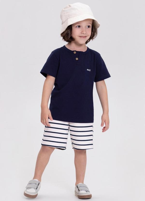 Alakazoo - Conjunto com Camiseta e Bermuda Listrada Azul 1