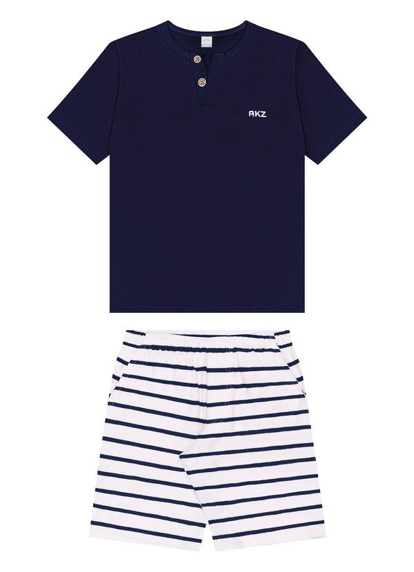 Alakazoo - Conjunto com Camiseta e Bermuda Listrada Azul 2