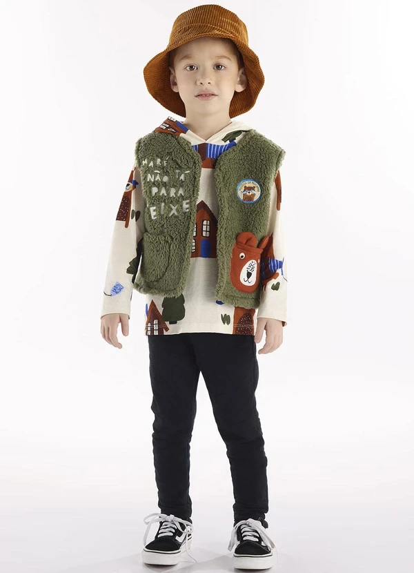 Três e Já - Conjunto com Camiseta e Calça Bege