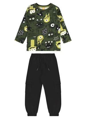 Três e Já - Conjunto com Camiseta e Calça de Verde - TRÊS E JÁ