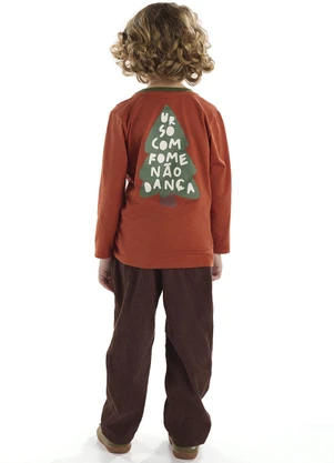 Três e Já - Conjunto com Camiseta e Calça Marrom - TRÊS E JÁ