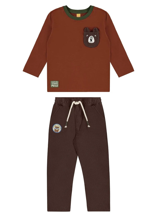 Três e Já - Conjunto com Camiseta e Calça Marrom 3