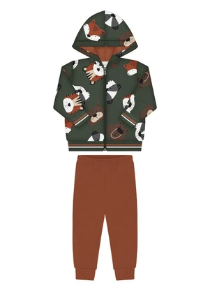 Alakazoo - Conjunto com Jaqueta de Zíper e Calça Lisa Verde - ALAKAZOO