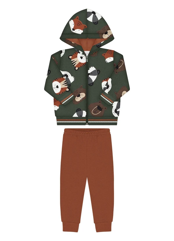 Alakazoo - Conjunto com Jaqueta de Zíper e Calça Lisa Verde 2