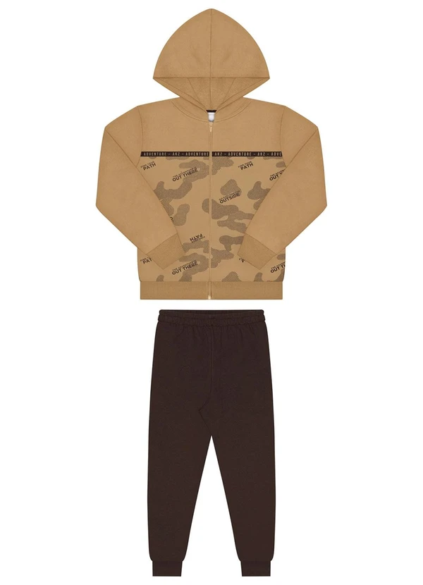 Alakazoo - Conjunto com Jaqueta Estampada e Calça Bege