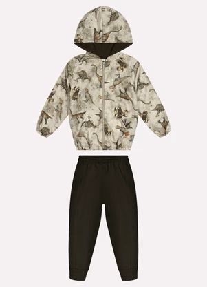 Alakazoo - Conjunto com Jaqueta Estampada e Calça Bege - ALAKAZOO