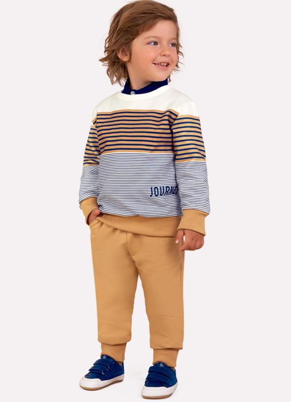 Milon - Conjunto com Listras Infantil Menino Bege