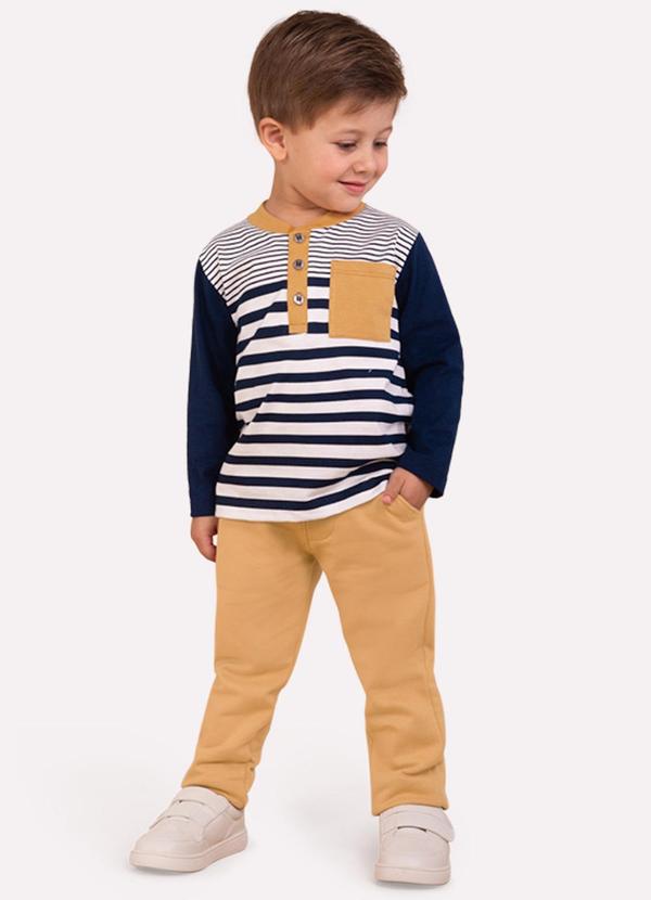 Milon - Conjunto com Listras Infantil Menino Bege