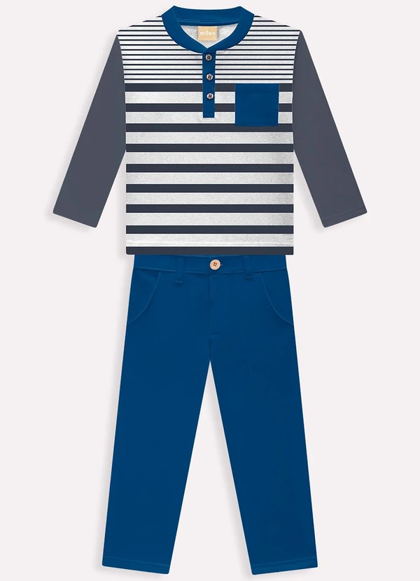 Milon - Conjunto com Listras Infantil Menino Cinza