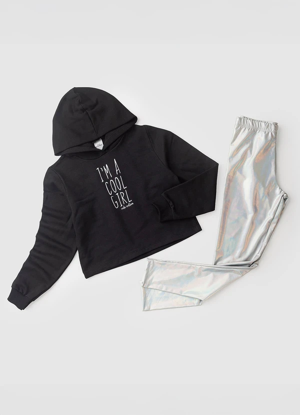 Vida Costeira - Conjunto Cropped e Calça Holográfica Preto 6