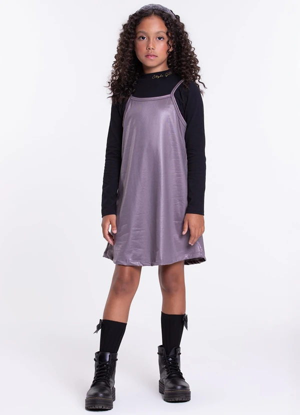 Vida Costeira - Conjunto Cropped e Vestido Infantil Chumbo