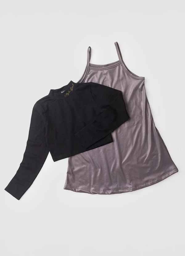 Vida Costeira - Conjunto Cropped e Vestido Infantil Chumbo 3