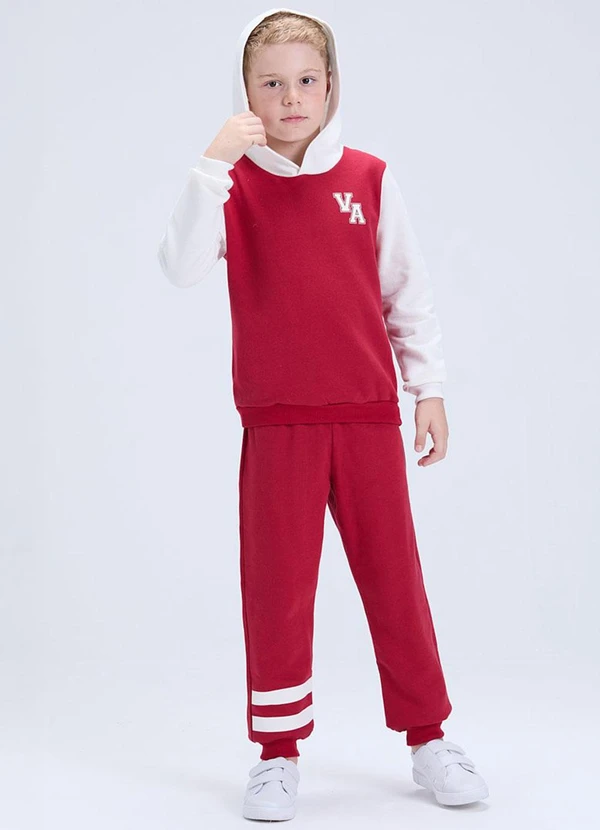 Vida Costeira - Conjunto de Moletom Colegial Va com Capuz Bordo 1