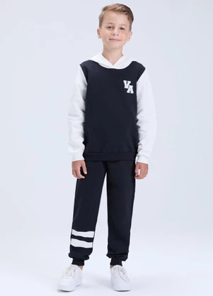 Vida Costeira - Conjunto de Moletom Colegial Va com Capuz Preto - VIDA COSTEIRA