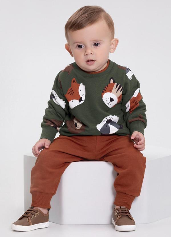 Alakazoo - Conjunto de Moletom com Blusão Estampado Verde