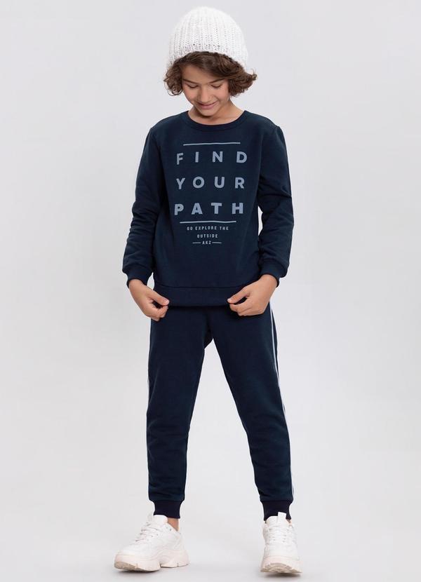 Conjunto de Moletom com Estampa em Relevo Azul Alakazoo