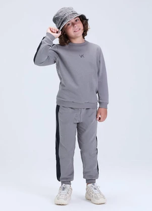 Vida Costeira - Conjunto de Moletom Faixas Laterais Chumbo - VIDA COSTEIRA