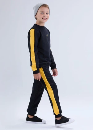 Vida Costeira - Conjunto de Moletom Faixas Laterais Preto - VIDA COSTEIRA