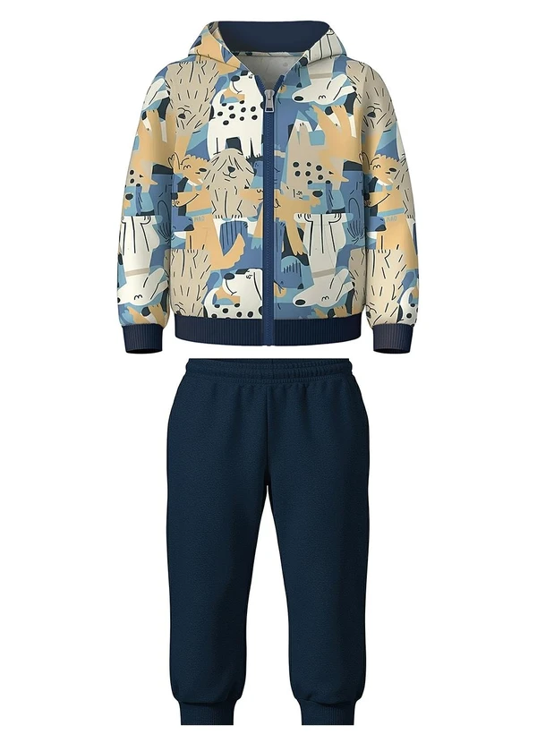 Malwee Kids - Conjunto em Moletom Cachorros Azul Marinho