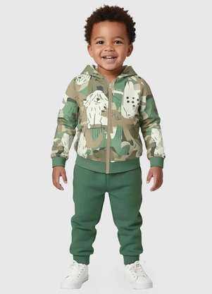 Malwee Kids - Conjunto em Moletom Cachorros Verde Militar - MALWEE KIDS