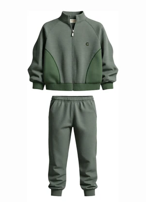Carinhoso - Conjunto em Moletom com Aplique Verde Militar - CARINHOSO