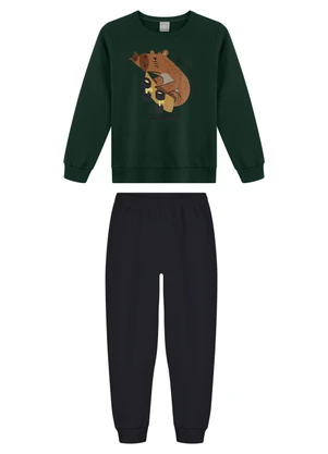 Alakazoo - Conjunto em Moletom com Calça e Blusão Verde - ALAKAZOO