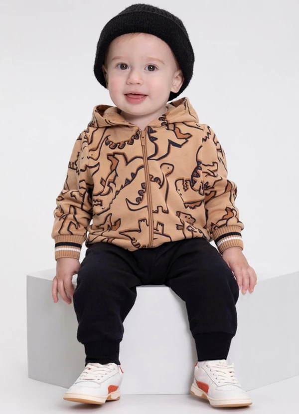 Alakazoo - Conjunto em Moletom com Capuz e Retilínea Bege