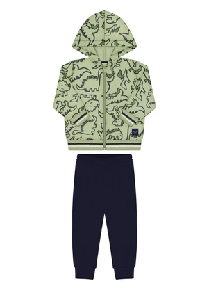 Alakazoo - Conjunto em Moletom com Capuz e Retilínea Verde - ALAKAZOO