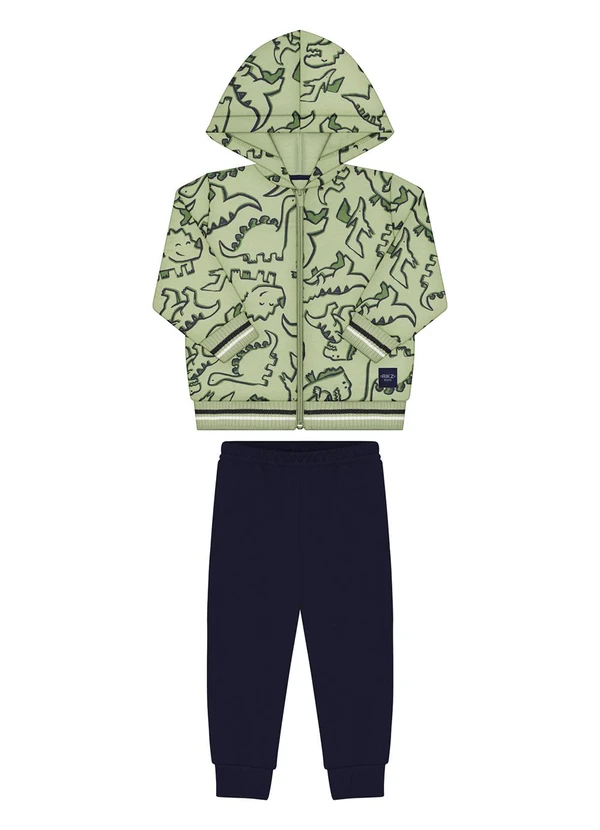 Alakazoo - Conjunto em Moletom com Capuz e Retilínea Verde