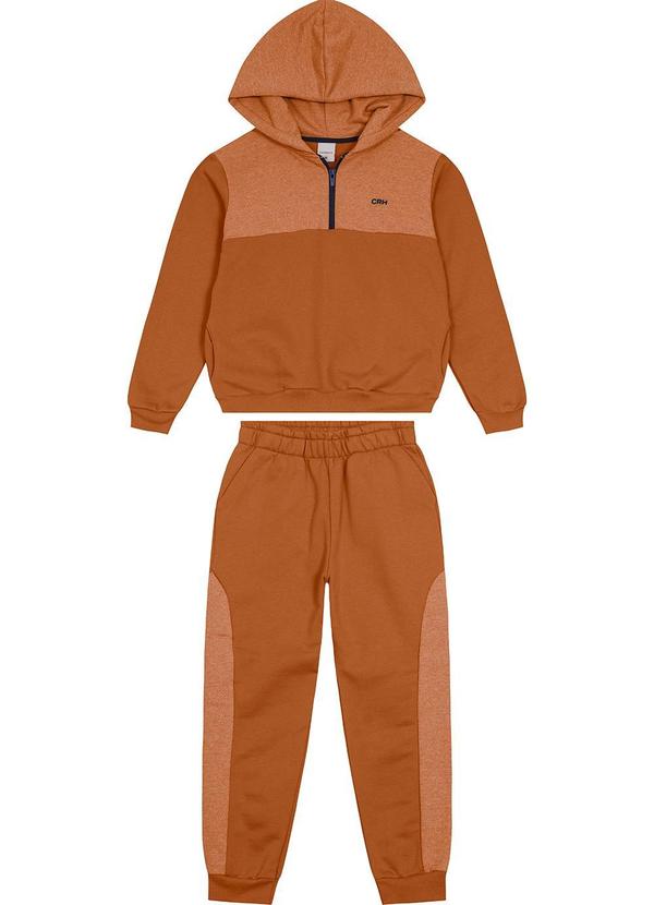 Carinhoso - Conjunto em Moletom com Recortes Menino Marrom