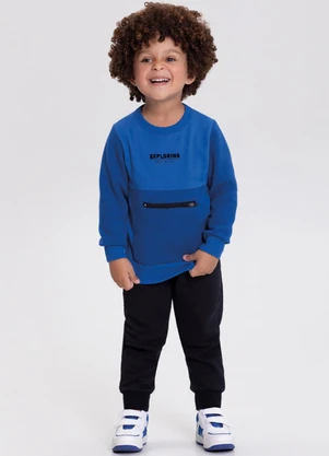 Alakazoo - Conjunto em Moletom com Zíper e Estampa Azul - ALAKAZOO