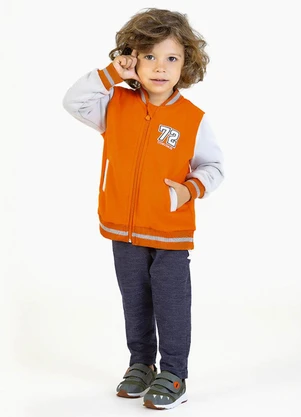 Soft Bonni - Conjunto em Moletom e Moletinho Jeans Laranja - SOFT BONNI