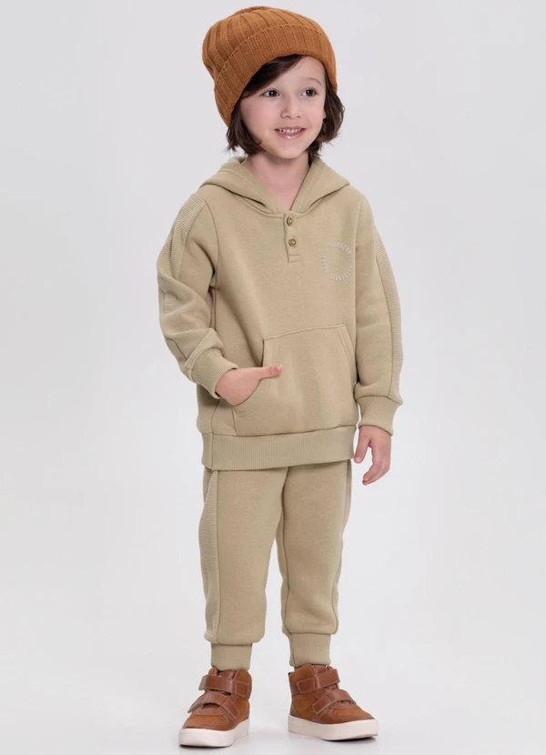 Alakazoo - Conjunto em Moletom Peluciado com Recortes Bege