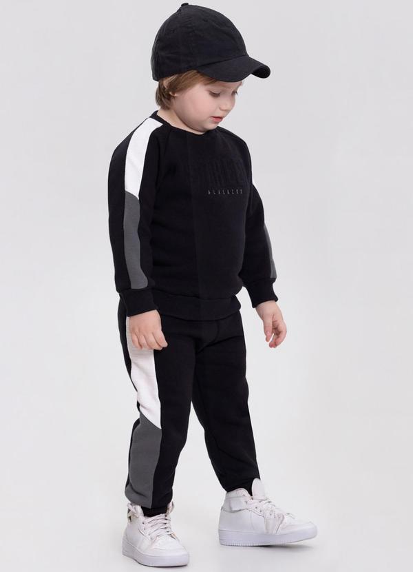 Alakazoo - Conjunto em Moletom Peluciado com Recortes Preto 1