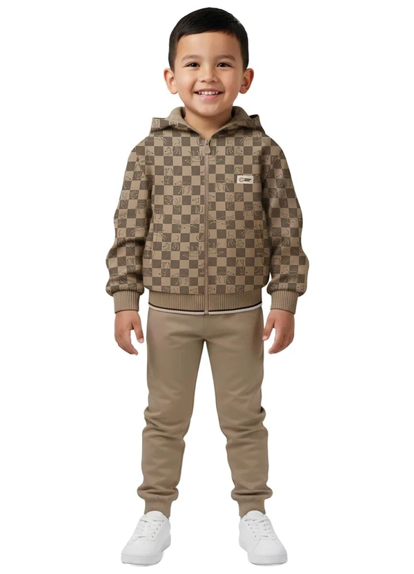 Carinhoso - Conjunto em Moletom Quadriculado Taupe