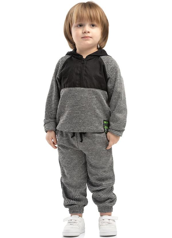 Alekids - Conjunto em Tricô Pied Poule e Tecido PlanoCinza