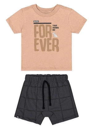 Quimby - Conjunto Forever Bebê Camiseta Bermuda Bege - QUIMBY