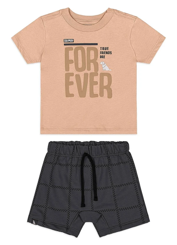 Quimby - Conjunto Forever Bebê Camiseta Bermuda Bege 2