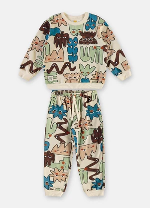 Três e Já - Conjunto Infantil Blusão Calça Bege - TRÊS E JÁ