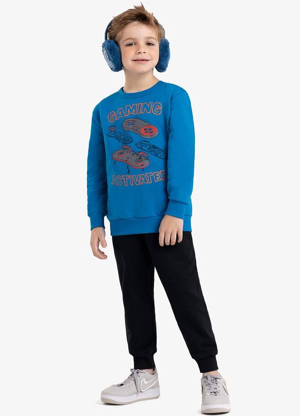 Rovi Kids - Conjunto Infantil Blusão com Calça Gamer Azul
