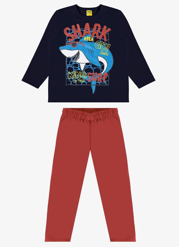 Rovi Kids - Conjunto Infantil Blusão com Calça Shark Azul