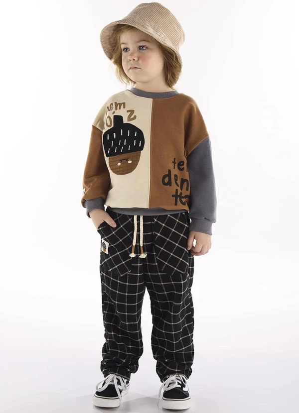 Três e Já - Conjunto Infantil Blusão e Calça Cinza