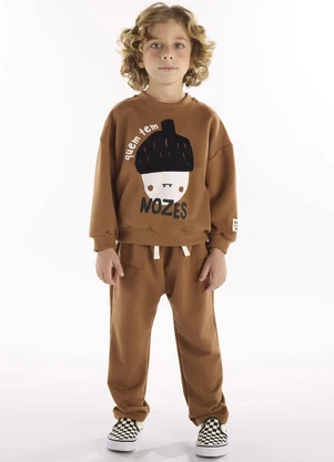 Três e Já - Conjunto Infantil Blusão e Calça Marrom - TRÊS E JÁ