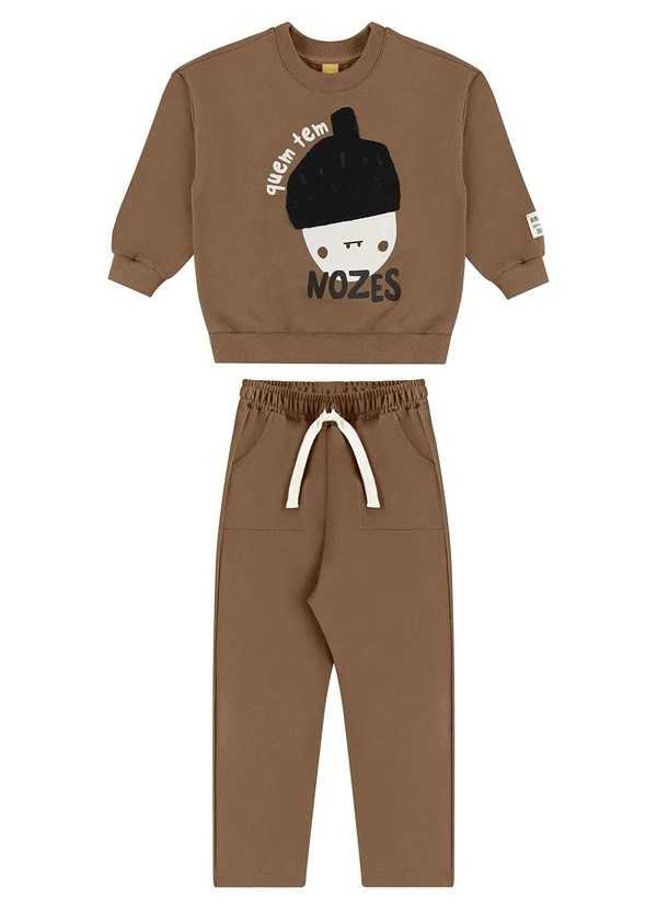 Três e Já - Conjunto Infantil Blusão e Calça Marrom 3