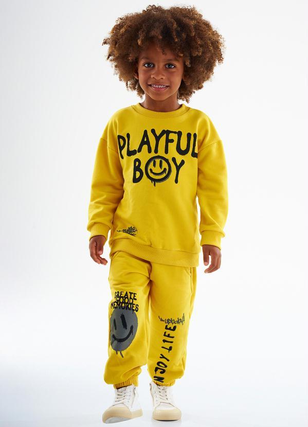 Up Baby - Conjunto Infantil Blusão e Calça Moletom Amarelo