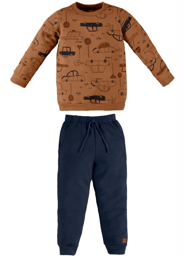 Up Baby - Conjunto Infantil Blusão e Calça Moletom Marrom