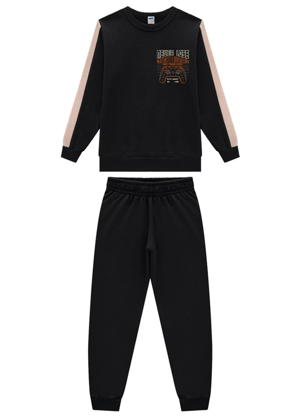 Marlan - Conjunto Infantil Blusão e Calça Moletom Preto 2